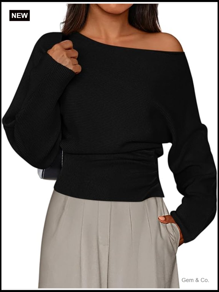 Off Shoulder Long Batwing Sleeve Knit Pullover Sweater Women Going Out Top